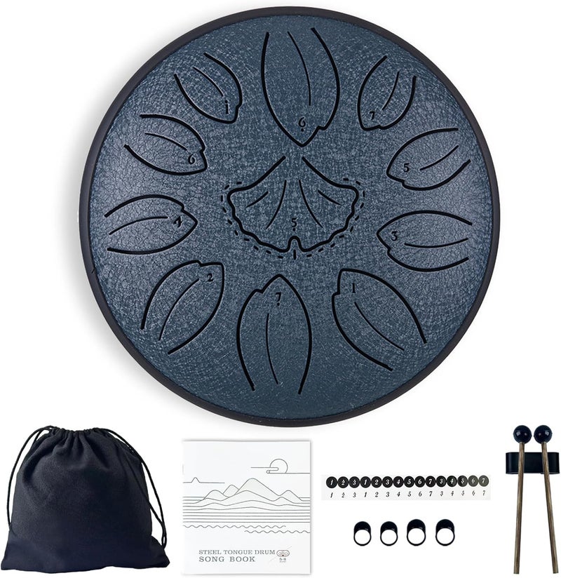 TUOKING Steel Tongue Drum 6 Inch 11 Notes C Key Rain Drum for Adults and Beginners, Handpan Drum Sound Healing Musical Instrument Gift for Meditation, Yoga, Music Lovers(Navy Blue) - Image 1